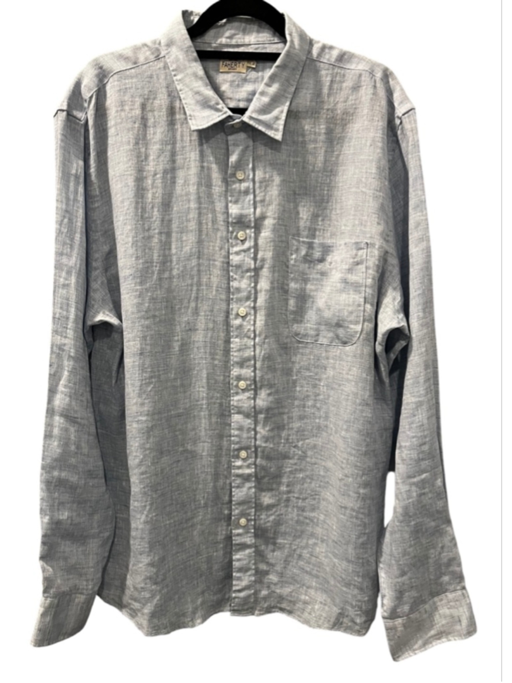 Faherty Linen Long Sleeve Button Down Blue Shirt Men's Size XXL Breathable